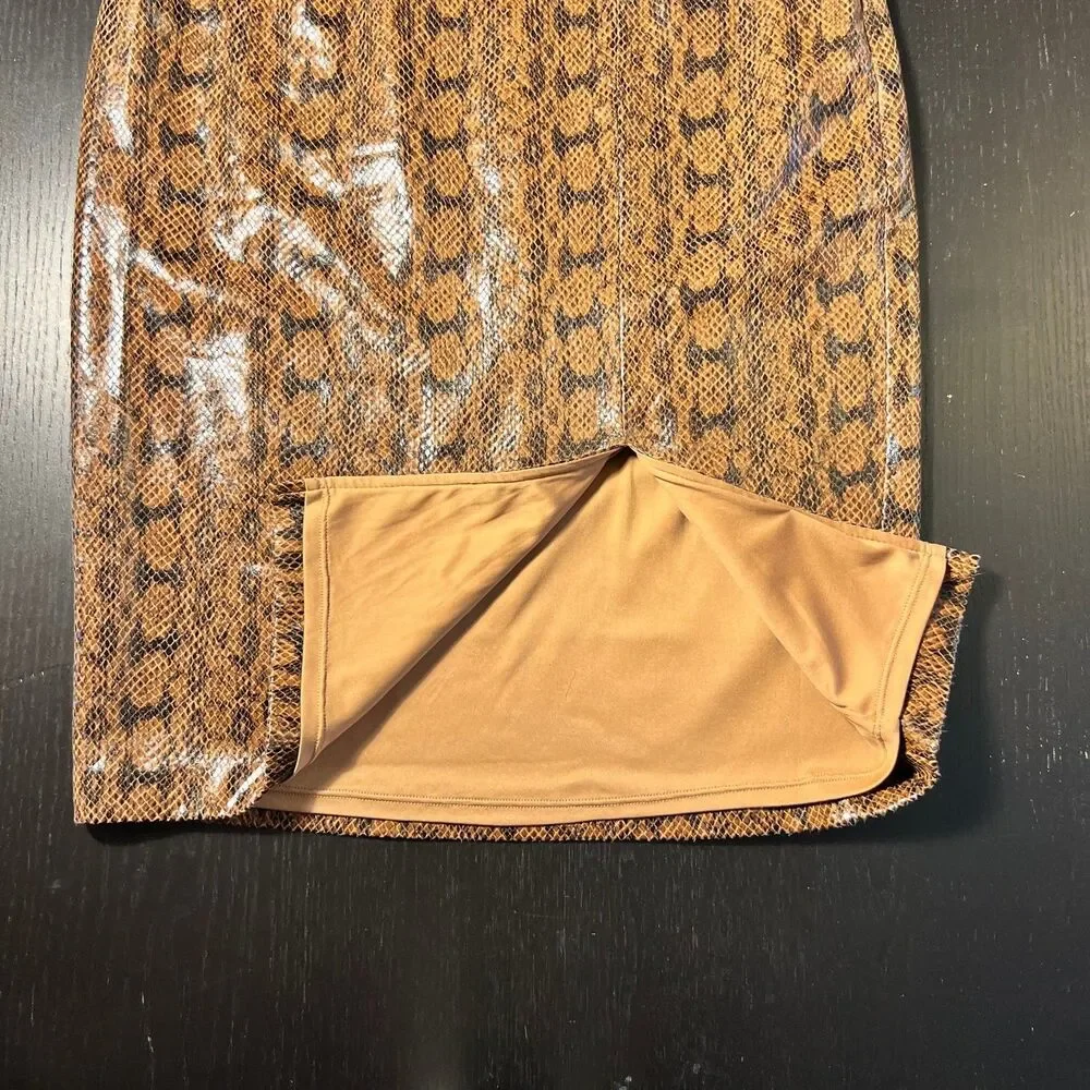 Express Sz 4 Faux Snakeskin Leather Pencil Straight Skirt Brown Black Side Slit